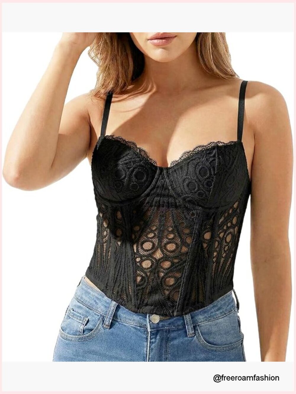 Lace Sheer Boned Bustier Corset Top Sexy Going Out Tank